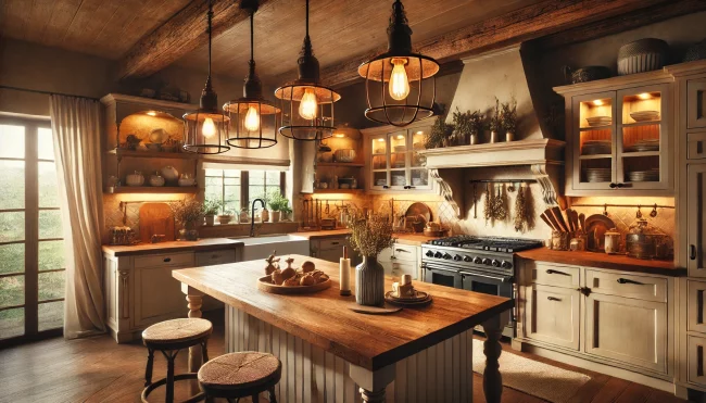 Kitchen With Rustic Pendant Lighting - 02